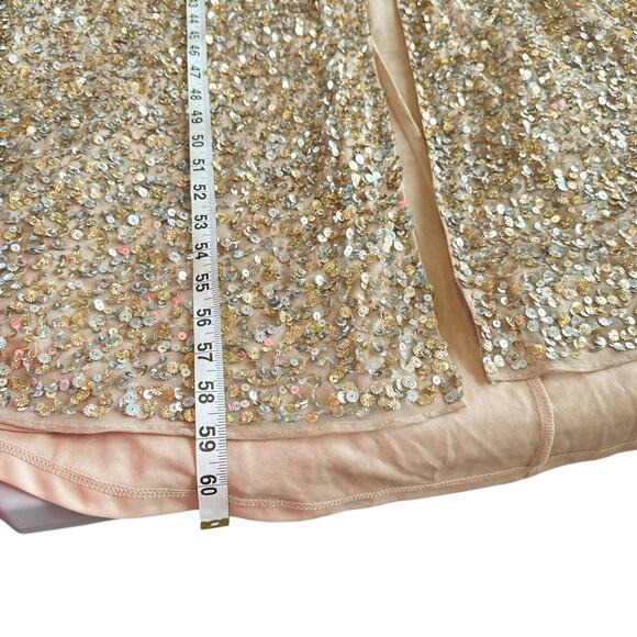 Mac Duggal NEW One Shoulder Sequin Embellished High Slit Maxi Gown Champagne 4 - Picture 13 of 16